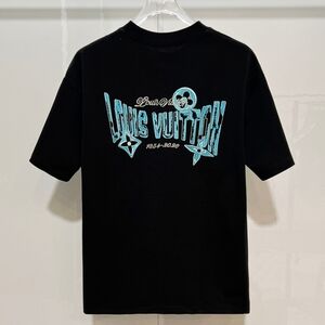 Louis Vuitton Black Short Sleeve Tee with Light Blue Embroidered  Logo